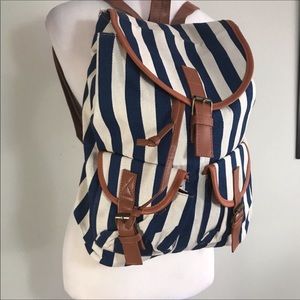 Navy and cream print stripe backpack